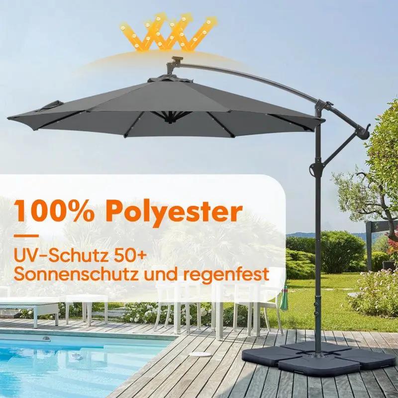 Sekey 300 cm Ampelschirm mit LED Solar Beleuchtung, Sonnenschutz UV50+ Sekey