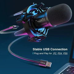 Fifine USB Dynamisches Mikrofon mit Arm, Stummschalttaste und Shock Mount, K651 Sekey