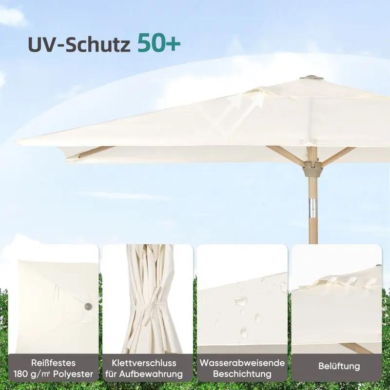 Sekey 210 x 140 cm Alu Sonnenschirm mit Kurbel, Sonnenschutz UV50+, aus Holz-Metall Sekey