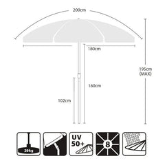 Sekey 200 cm Sonnenschirm mit Schutzhülle, Sonnenschutz UV50+ Sekey