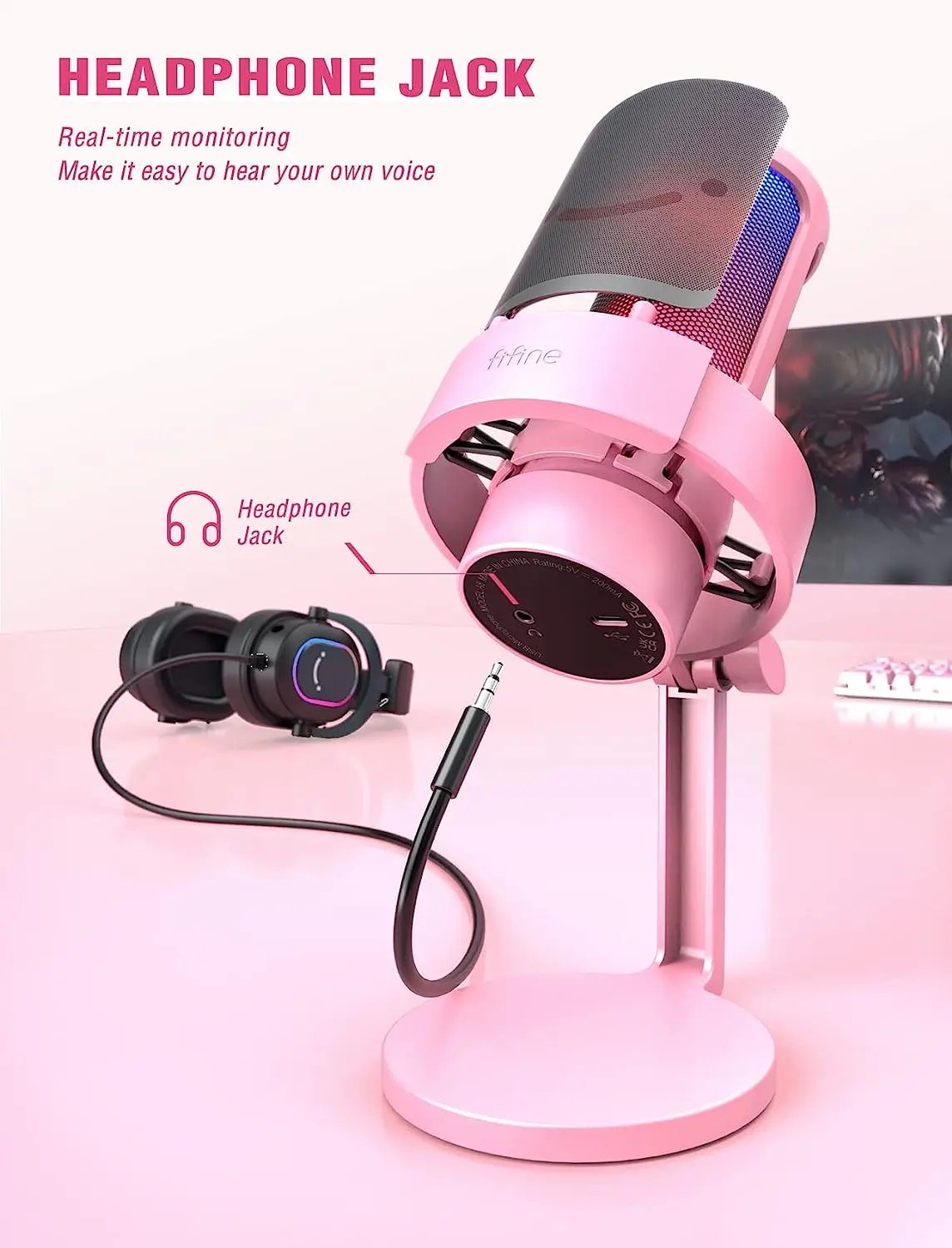 Fifine USB Kondensator Mikrofon mit Stummschalttaste, Popfilter und Kopfhörerbuchse Sekey