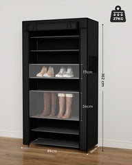 Sekey Schuhschrank mit 9 Ebenen – Multifunktionales Schuhregal mit Staubschutz, 2 Größen wählbar (58 oder 85 cm Breite), anpassbare Ablagen, einfache Montage, Schwarz Sekey