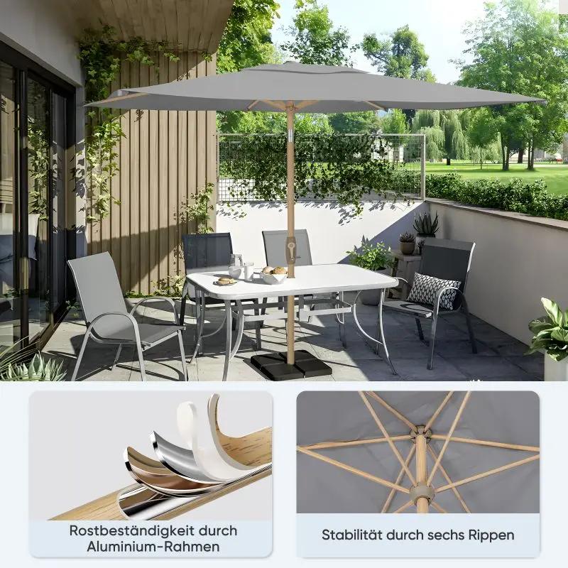 Sekey 210 x 140 cm Alu Sonnenschirm mit Kurbel, Sonnenschutz UV50+, aus Holz-Metall Sekey