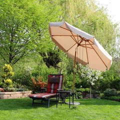 Sekey 300 cm Holz Sonnenschirm mit Volant, Sonnenschutz UV50+ Sekey