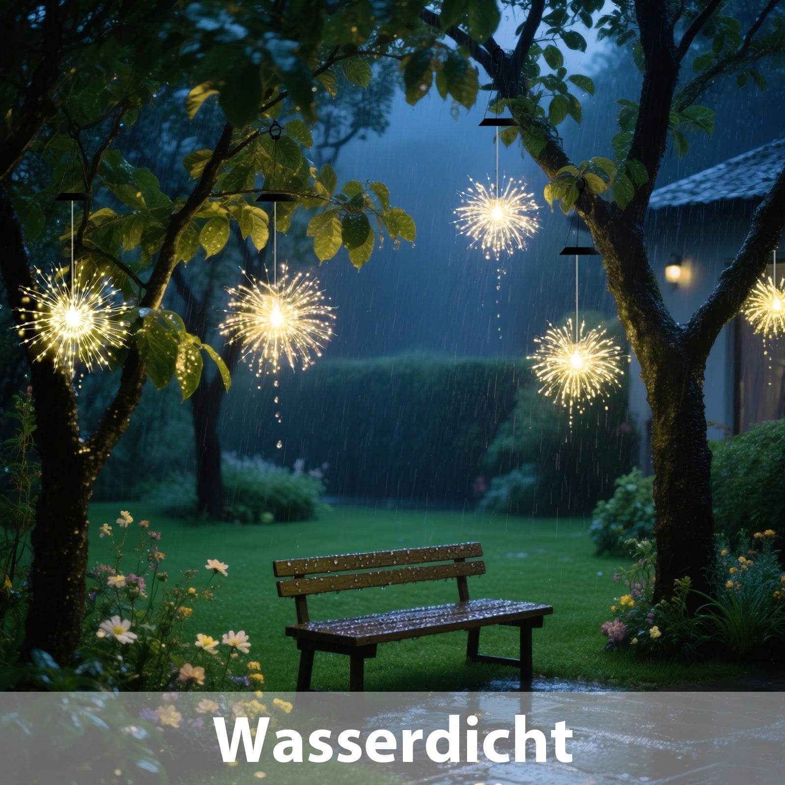 Salcar Solar LED Feuerwerkslichter warmweiß – 90 LEDs, IP44 wasserdicht, mit Haken, Automatik & Blinkmodus, 50 cm Deko für Garten, Balkon & Weihnachten SEKEYMALL