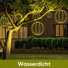 Salcar Solar LED Kugel Lichterkette warmweiß – 30 cm Ø mit 120 LEDs, 8 Modi & Fernbedienung, USB & Solar, IP44 wasserdicht, für Garten & Weihnachten Salcar