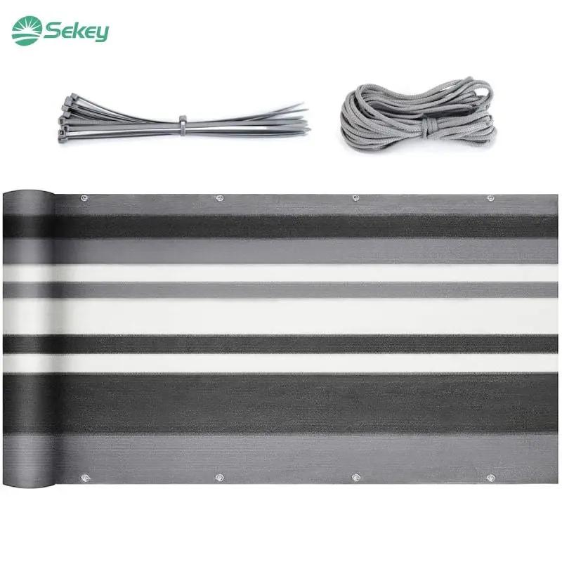 Sekey Balkon Sichtschutz aus 220 g/m² HDPE, Grau-weiß-schwarz gestreif Sekey