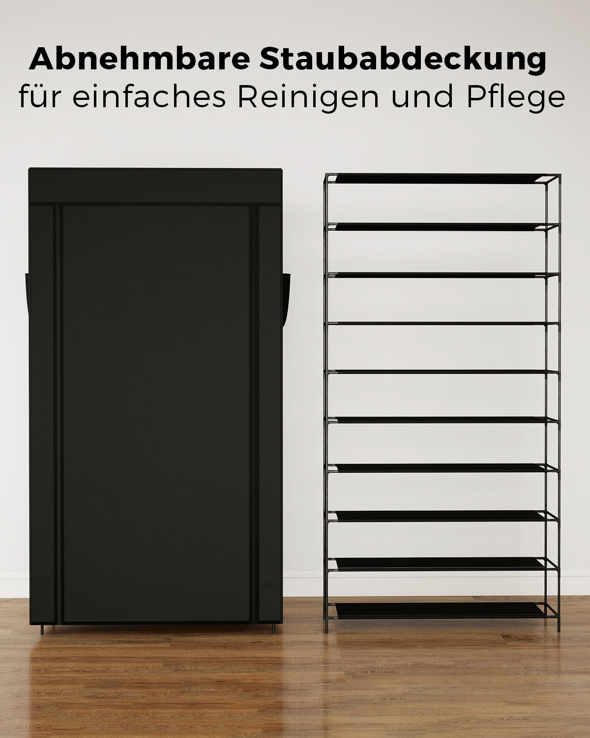 Sekey Schuhschrank mit 9 Ebenen – Multifunktionales Schuhregal mit Staubschutz, 2 Größen wählbar (58 oder 85 cm Breite), anpassbare Ablagen, einfache Montage, Schwarz Sekey