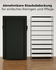 Sekey Schuhschrank mit 9 Ebenen – Multifunktionales Schuhregal mit Staubschutz, 2 Größen wählbar (58 oder 85 cm Breite), anpassbare Ablagen, einfache Montage, Schwarz Sekey