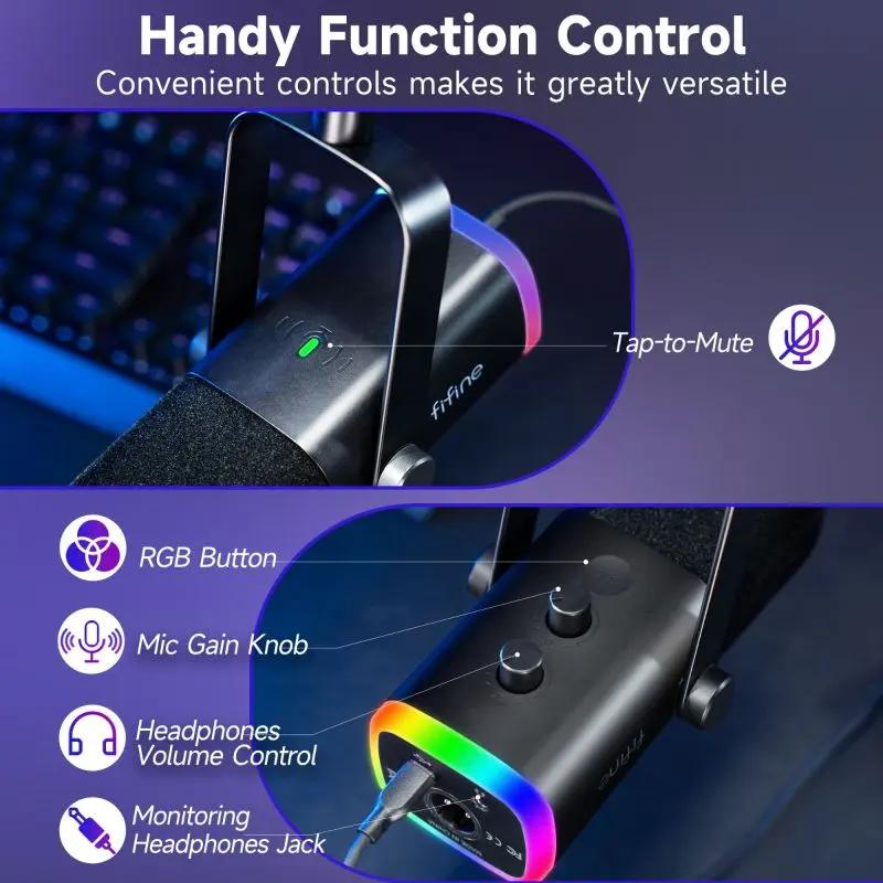 Fifine USB / XLR Dynamisches Mikrofon mit Arm, Stummschalttaste und Kopfhörerbuchse Sekey