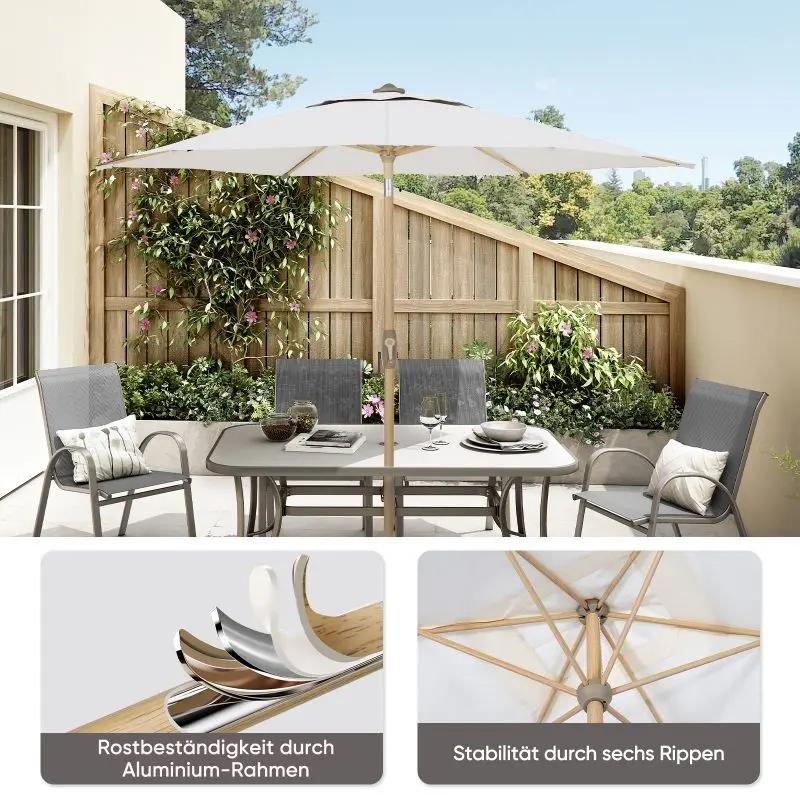 Sekey 210 x 140 cm Alu Sonnenschirm mit Kurbel, Sonnenschutz UV50+, aus Holz-Metall Sekey