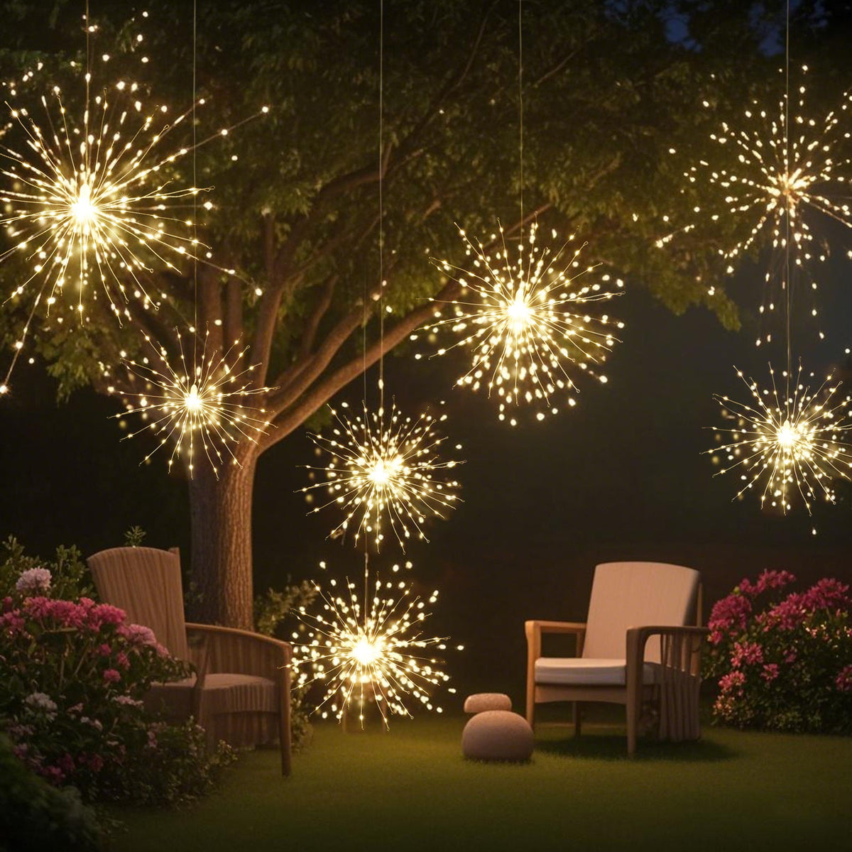 Salcar Solar LED Feuerwerkslichter warmweiß – 90 LEDs, IP44 wasserdicht, mit Haken, Automatik & Blinkmodus, 50 cm Deko für Garten, Balkon & Weihnachten SEKEYMALL