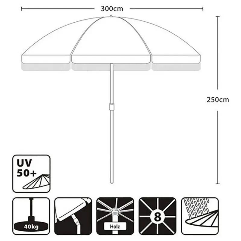 Sekey 300 cm Holz Sonnenschirm mit Fransen, Sonnenschutz UV50+ Sekey