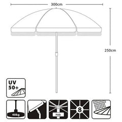 Sekey 300 cm Holz Sonnenschirm mit Fransen, Sonnenschutz UV50+ Sekey