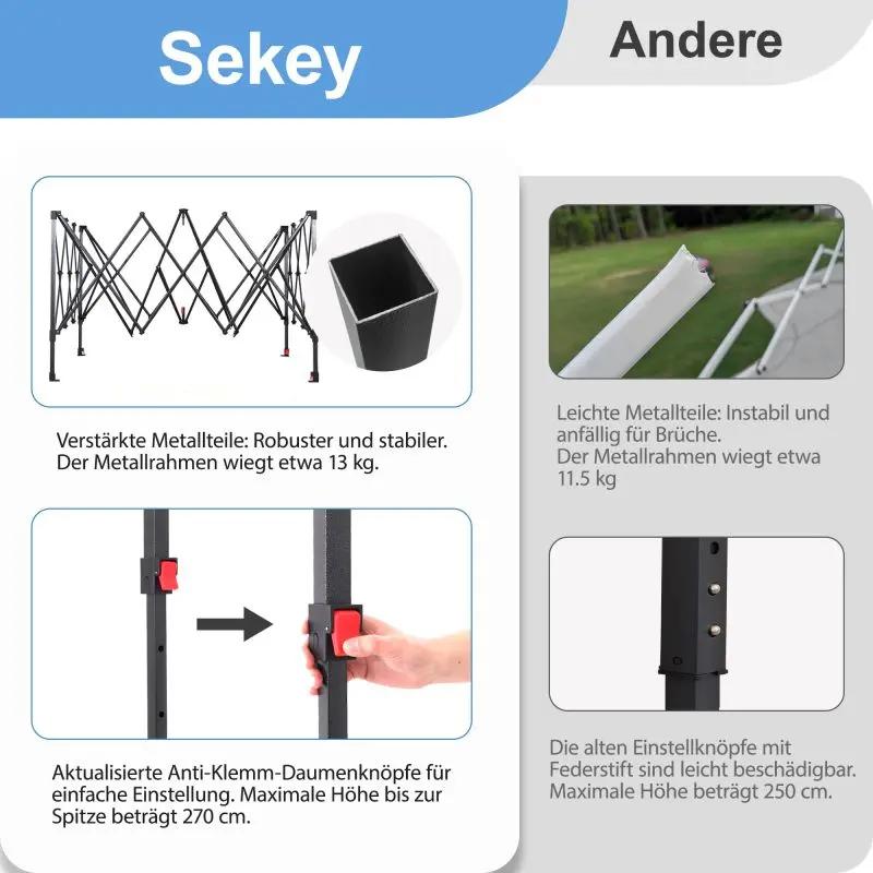 Sekey 300 x 300 cm Faltpavillon mit 4 Sandsäcken und Tragetasche Sekey