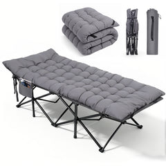 Sekey XXL Klappbett 202 × 80 × 45 cm – Extra breites Feldbett mit 7 cm Matratze, Campingbett bis 200 kg, Faltbares Gästebett mit Seitentasche aus Oxford-Gewebe für Camping, Garten & Outdoor