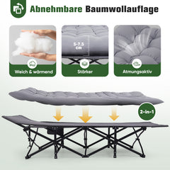 Sekey XXL Klappbett 202 × 80 × 45 cm – Extra breites Feldbett mit 7 cm Matratze, Campingbett bis 200 kg, Faltbares Gästebett mit Seitentasche aus Oxford-Gewebe für Camping, Garten & Outdoor