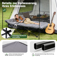 Sekey XXL Klappbett 202 × 80 × 45 cm – Extra breites Feldbett mit 7 cm Matratze, Campingbett bis 200 kg, Faltbares Gästebett mit Seitentasche aus Oxford-Gewebe für Camping, Garten & Outdoor