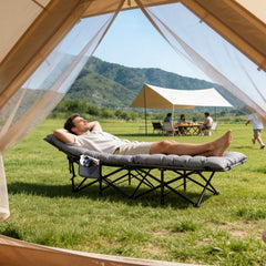 Sekey XXL Klappbett 202 × 80 × 45 cm – Extra breites Feldbett mit 7 cm Matratze, Campingbett bis 200 kg, Faltbares Gästebett mit Seitentasche aus Oxford-Gewebe für Camping, Garten & Outdoor