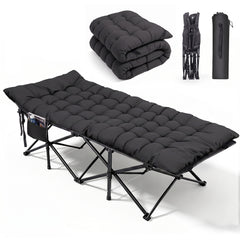 Sekey XXL Klappbett 202 × 80 × 45 cm – Extra breites Feldbett mit 7 cm Matratze, Campingbett bis 200 kg, Faltbares Gästebett mit Seitentasche aus Oxford-Gewebe für Camping, Garten & Outdoor