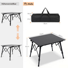 Sekey Campingtisch Aluminium Faltbar 72x69 cm – Ultraleichter Klapptisch Höhenverstellbar 46–66 cm, Wetterfest Balkontisch & Gartentisch mit Tragetasche