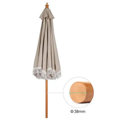 Sekey 220 cm Holz Sonnenschirm mit Fransen, Sonnenschutz UV50+ Sekey