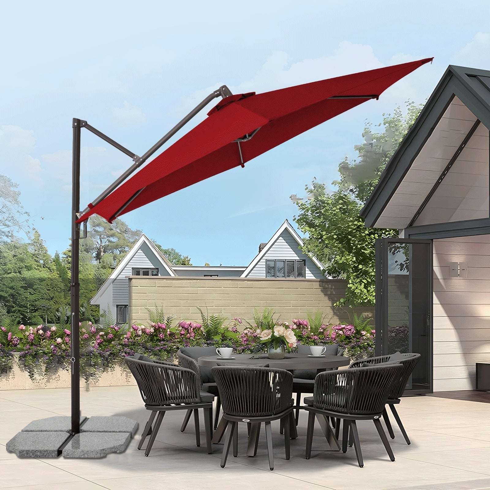 Sekey Ampelschirm 300 cm Aluminium Sonnenschirm mit 360° Drehung, Neigefunktion, UV50+ Schutz Sekey