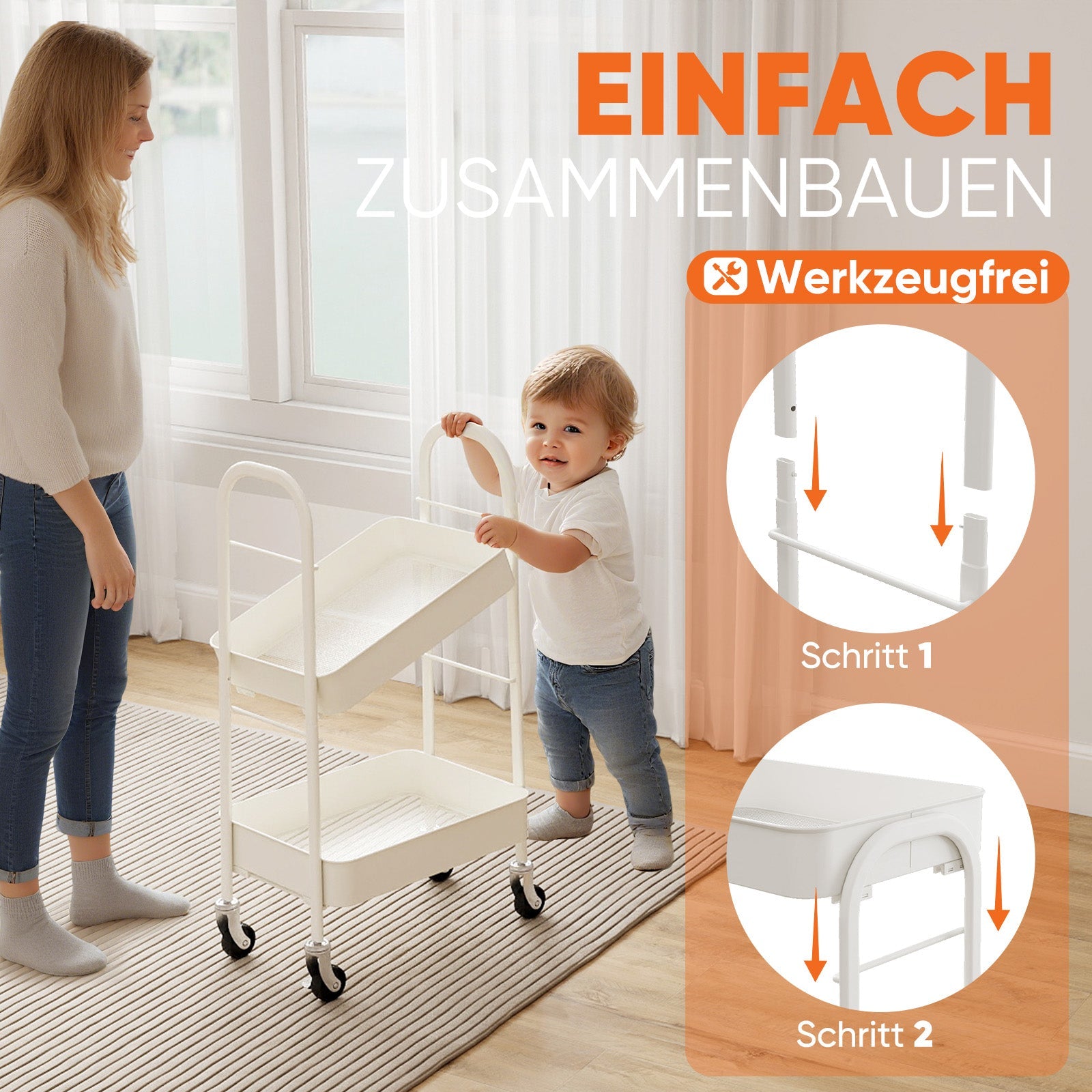 Sekey Rollwagen mit 3 Ebenen – Küchenwagen aus Stahl mit rostfester Lackierung, 360°-Gummirädern & Bremse, werkzeugloser Aufbau, vielseitiger Servierwagen für Küche, Bad, Büro & mehr – Weiß Sekey