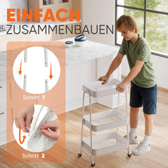 Sekey Rollwagen mit 3 Ebenen – Küchenwagen aus Stahl mit rostfester Lackierung, 2 Hängekörben & 4 Haken, 360°-Rollen mit Bremse, ergonomischem Griff, bis 30 kg belastbar, vielseitiger Servierwagen für Küche, Bad, Büro & mehr – Weiß Sekey