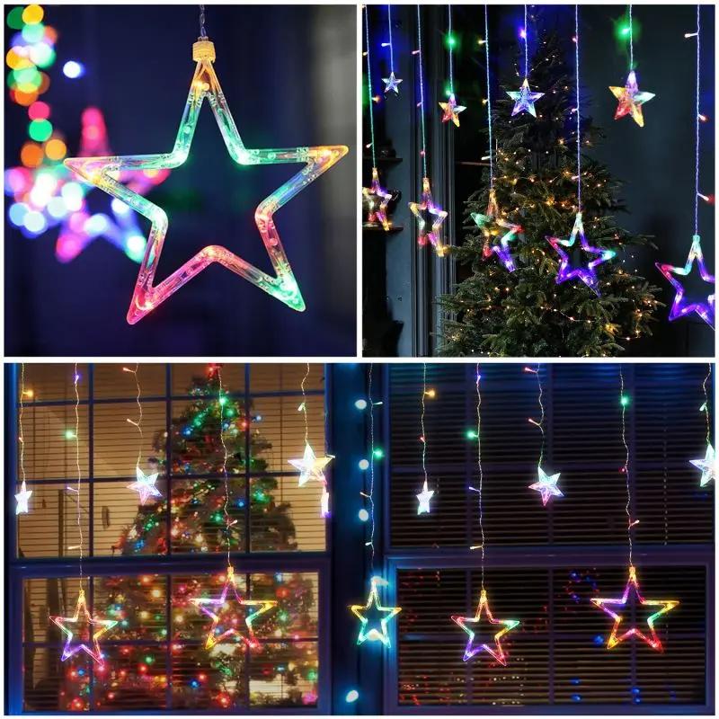 Salcar 2 x 1 m LED Lichtervorhang mit 12 Sternen, 138 LEDs, 31V GS-zertifizierte Stromversorgung Salcar