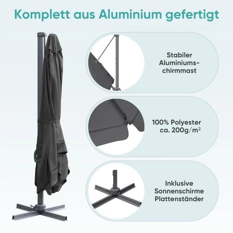 Sekey 300 cm x 300 cm Ampelschirm, Sonnenschutz UV50+ Sekey