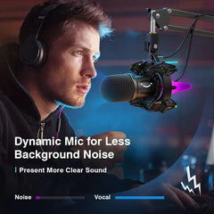 Fifine USB Dynamisches Mikrofon mit Arm, Stummschalttaste und Shock Mount, K651 Sekey
