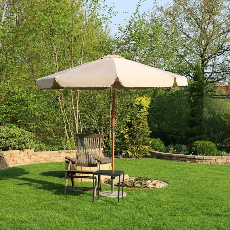 Sekey 300 cm Holz Sonnenschirm mit Volant, Sonnenschutz UV50+ Sekey
