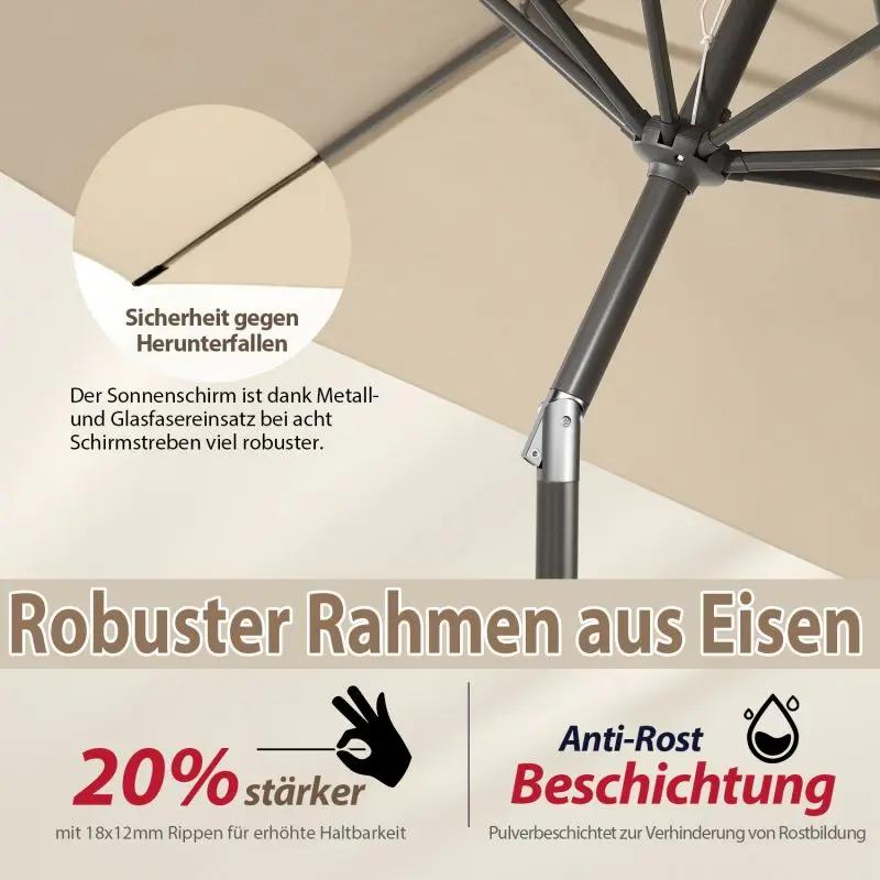 Sekey 220 cm Sonnenschirm mit Kurbel und Auto Kippen, Sonnenschutz UV50+ Sekey