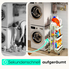 Sekey Rollwagen mit 3 Ebenen – Küchenwagen aus Kunststoff & Edelstahl, rostfest, 360°-Gummiräder mit Bremse, ergonomischem Griff, bis 30 kg belastbar, vielseitiger Servierwagen für Küche, Bad, Büro & mehr – Mintgrün Sekey