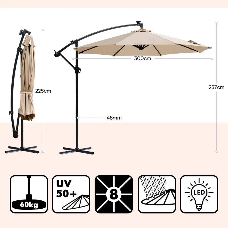 Sekey 300 cm Ampelschirm mit LED Solar Beleuchtung, Sonnenschutz UV50+ Sekey