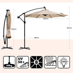 Sekey 300 cm Ampelschirm mit LED Solar Beleuchtung, Sonnenschutz UV50+ Sekey