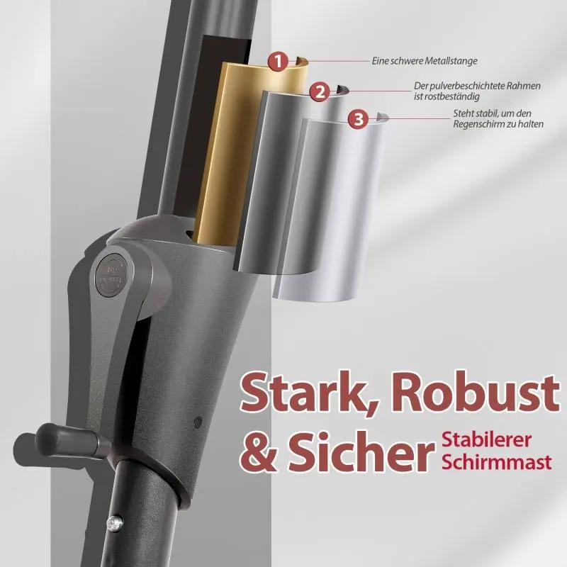 Sekey 270cm Sonnenschirm mit Kurbel, Knickbar im Sitzen, Sonnenschutz UV50+ Sekey