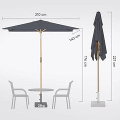 Sekey 210 x 140 cm Alu Sonnenschirm mit Kurbel, Sonnenschutz UV50+, aus Holz-Metall Sekey