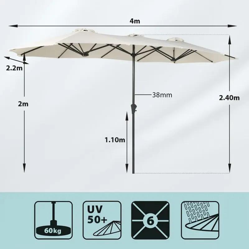 Sekey 220 × 400 cm Doppelsonnenschirm mit Kurbel, UV50+ Sekey
