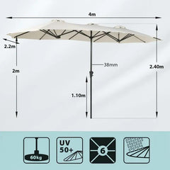 Sekey 220 × 400 cm Doppelsonnenschirm mit Kurbel, UV50+ Sekey