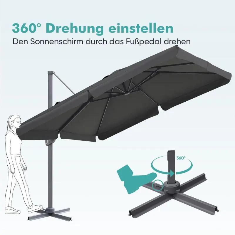 Sekey 300 cm x 300 cm Ampelschirm, Sonnenschutz UV50+ Sekey
