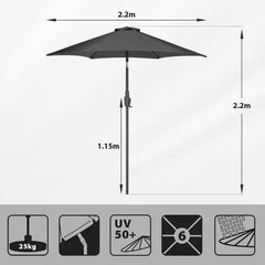 Sekey 220 cm Sonnenschirm mit Kurbel und Auto Kippen, Sonnenschutz UV50+ Sekey