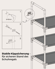 Sekey Schuhregal mit 10 Ebenen – Schmal, stabil & platzsparend, Metallgestell mit Vliesstoffablagen, ideal für Flur & kleine Räume SEKEYMALL