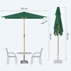 Sekey 210 x 140 cm Alu Sonnenschirm mit Kurbel, Sonnenschutz UV50+, aus Holz-Metall Sekey