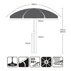 Sekey 200 cm Sonnenschirm mit Schutzhülle, Sonnenschutz UV50+ Sekey