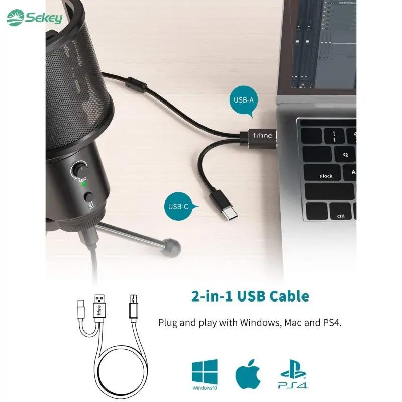 Fifine K683A USB Kondensator Mikrofon mit Ständer, Popfilter, Stummschalttaste und Kopfhörerbuchse Sekey
