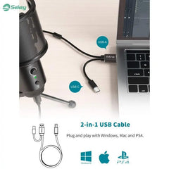 Fifine K683A USB Kondensator Mikrofon mit Ständer, Popfilter, Stummschalttaste und Kopfhörerbuchse Sekey