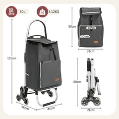 Sekey Einkaufstrolley 3-in-1 klappbar – 50L Einkaufswagen mit Kühlfach, Treppensteiger-Rädern & Sackkarren-Funktion, Aluminium