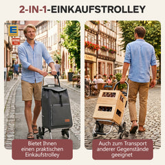 Sekey Einkaufstrolley 3-in-1 klappbar – 50L Einkaufswagen mit Kühlfach, Treppensteiger-Rädern & Sackkarren-Funktion, Aluminium